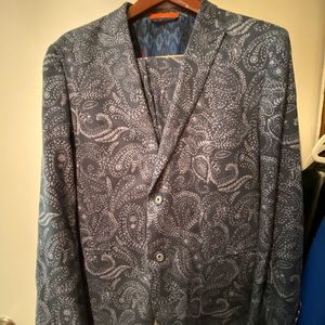 Tallia Mens Paisley Blue Linen Suit 42R, 34wx30l